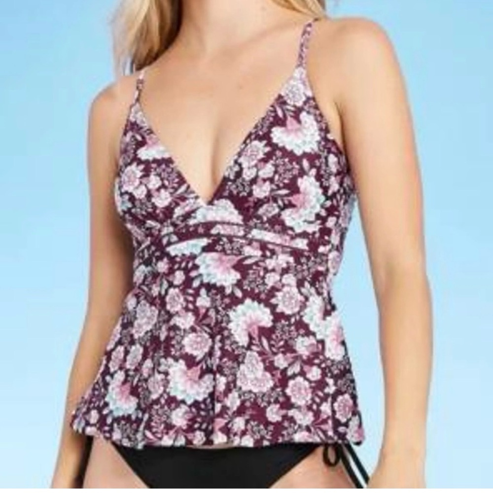 Kona Sol Floral Tankini in Pink and Blue Size Large